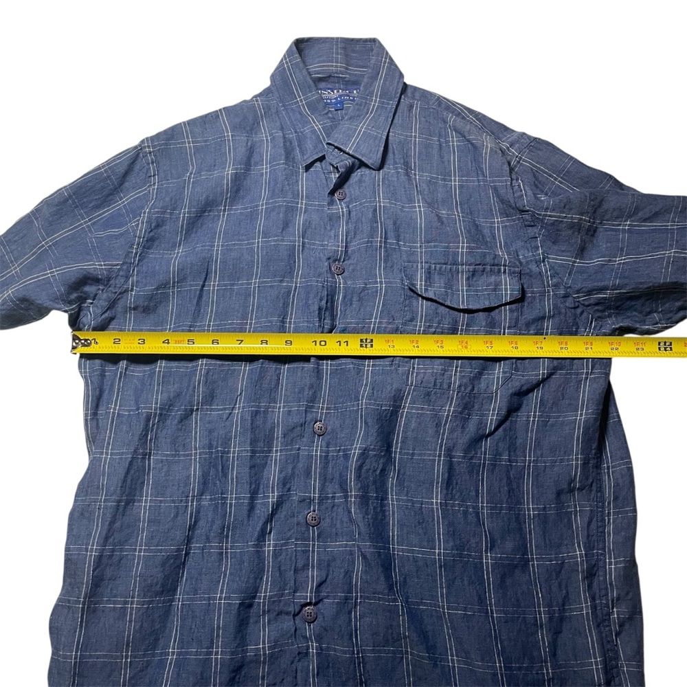 INSIGHT Blue Plaid‎ Lined Linen Shirt, L - Picture 9 of 9